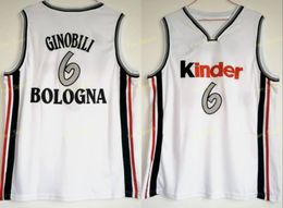 Hot Selling 6 Manu Ginobili Jersey Men White Team Basketball Kinder Bologna Jerseys Ginobili For Sport Fans All Stitched Quality