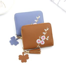 Woman Small Embroidery Plum Leather Purse Women Ladies Card Bag For Women 2021 Clutch Womens Female Purses Money Clip Wallet