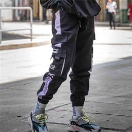 Hip Hop Cargo Pants Men Streetwear Casual Elastic Waist Joggers Trousers Sweatpants Colorblock Harajuku Harem 210715