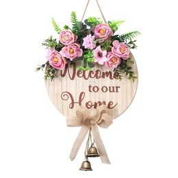 Christmas decorations country style artificial flowers handicraft bell door hangings Welcome Sign For home Decor