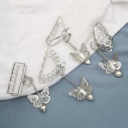 korean hair claw clips wholesale Australia - Korea Hollow Butterfly Heart Tassel Hair Pins Women Girl Vintage Metal Silver Color Love Pendant Hair Claw Clip Clamps Jewelry Q0824