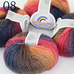 Sale 1Ballsx50gr Luxury Rainbow Scarves Tops Cashmere Wool Hand Crochet Yarn 08 