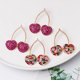 Cute Red Crystal Cherry Fruit Shaped Pendant Drop Earrings Bohemian Earrings For Women Girls Fashion Jewelry Gift