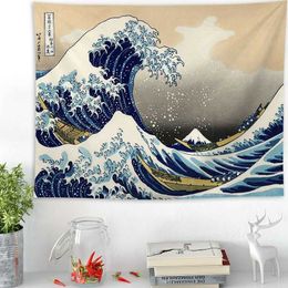 Japan Kanagawa Waves Printed Tapestry Whale Arowana Wall Hanging Tapestries Boho Bedspread Yoga Mat Blanket 2 Size