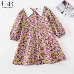 Girls Dress Children Clothing Princess Lace Collar Long Sleeve Country Style Flowers Baby Kids 210611