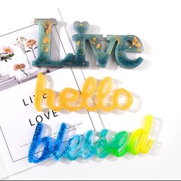 DIY Epoxy Resin Mold Word Hello Love Live Blessed Crystal Epoxys Mould Handmade Ornament Yourself for Home Office Decor