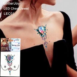 LEC01 1 PC LED Flashing light Sternum Chest Jewel best Party Accessories for evening Dress Makeup Sticker