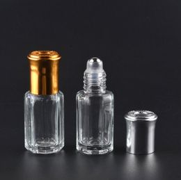 Wholesale 3/6/10/12 ML Octagonal Glass Bottle with Gold Lid, Aroma Roll on Bottle, Perfume Roller Bottles