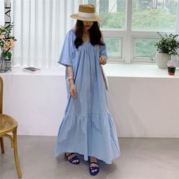 SHENGPLLAE Minimalist Cotton Linen Dress Women's Summer Square Sollor Loose Short Sleeve Simple Mid-calf Dresses 5B804 210427