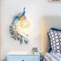 Colour Peacock Wall Lamp Dot Drill Resin LED For Living Room Decoration Bedroom Bedside