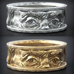 Creative Unusual Face Jewelry Carving Gaze Both Eyes Golden Rings Size 7-12 Men And Women Charm Halloween Gifts MENGYI Cluster
