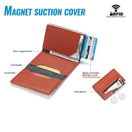 RFID Blocking Men Slim Leather Trifold Holder with Magnet & Coin Pocket Wallets