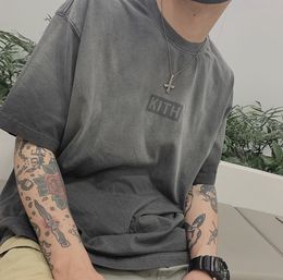 KITH T-shirts Logo Printing Washed Short-sleeved Oversized Tees Looks Like Old Top for Men and Women