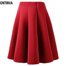 Knee Length Formal Skirt Elegant High Waist Pleated Arrival European Apparel Green Red s Plus Size Bottoms 210527