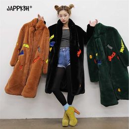 Faux Rex Rabbit Fur Coat Women Autumn Winter Long Jackets Female Casual Thick Warm Loose Vintage Oversized Clothes 211220