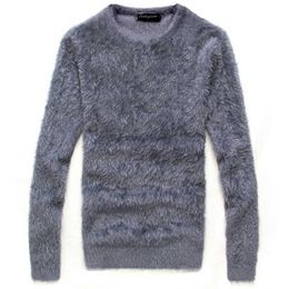 Men's Autumn Winter Thick Mohair Long Sleeve O Neck Knit Pullover / Fashion Hot Slim Thick Warm Wool Sweater Male Y0907