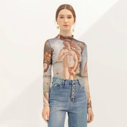 TVVOVVIN New Tattoo Half Perspective Vintage Slim Sexy Retro Blouse Tops Harajuku Summer Top Korean Women Gothic Shirt H827 210323