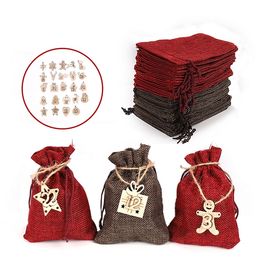 Wooden label Christmas bag set calendar drawstring bag countdown gift Party Christmas Decorations T2I52404