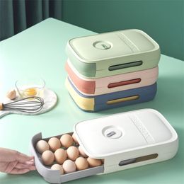 32*21*7.8cm Eggs Storage Box Holder Container Drawer Type Kitchen Fridge Egg Organizer With Lid Stackable Sealed Fresh-keeping 211102