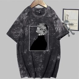 Tokyo Ghoul Print Short Sleeve Round Neck Tie Dye Hip Hop Anime T-shirt Y0809