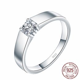 Classic 1 Ct 6mm Zirconia Diamond Wedding Engagement Rings for Men S925 Sterling Silver Jewellery Gift