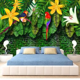 Wallpapers Custom Self-Adhesive Wallpaper 3D Pastoral Style Tropical Rainforest Southeast Asia Murals Sticker Papel De Parede Floral Tapety