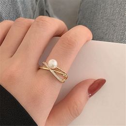 microinlaid zircon french cross pearl ring female super fairy fashion personality index finger niche design ring