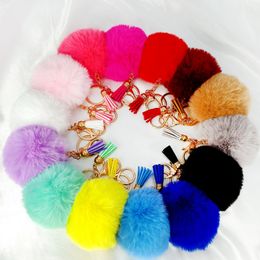 Metal Keychains Plush Material Imitation Rabbit Fur Ball keychain Metal Key Ring Pendant Toys Small Gifts Unisex