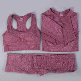 Women SeamlYoga Set Long Sleeve Crop Top Shirts High Waist FitnLeggings Women Push Up Workout Sports Suits Gym Clothing X0629