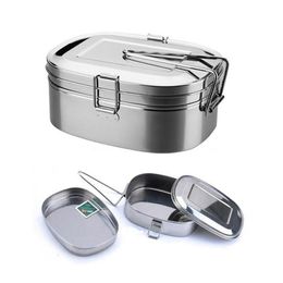Stainless Steel Lunch Box Square Double Deck Lunchs Boxes With Handle Student Tableware Multipurpose Dinner Bags