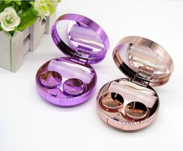 shinning glitter blue purple round electroplating quicksand contacts lenses cases glitters lens box glasses case
