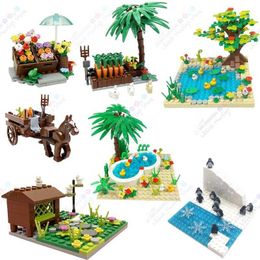 Ice Snow Scene Animals Paradise Cute Duck Park Pond Swimming Pool Building Blocks Creator Plants Trees Flower MOC Kids Toys Gift Q0823