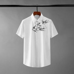 Short Sleeve Male Shirts Luxury Swallow Embroidery Casual Mens Dress Shirts Fashion Slim Party Man Shirts Plus Size 4XL