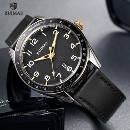 Wristwatches RUIMAS Men Sports Military Quartz Watch Man Top Analogue Date Clock Leather Strap Wristwatch Relogio Masculino 573