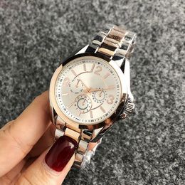 Fashion Brand watch for women Girl 3 Dials style Steel metal band quartz wrist watches TOM06