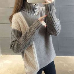 Twisted Thick Warm Turtleneck Sweater Women's Autumn And Winter Clothing Loose Colour Matching Bottoming Tide 210427