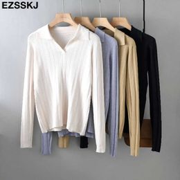 polo collar Autumn Winter slim thin Sweater pullovers Women 2021 sweater pullovers female Long Sleeve Y0825