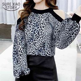 Fashion woman blouses leopard print women blouse shirt sexy off shoulder tops long sleeve shirts blusas 2035 50 210506