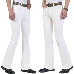 Men's Jeans 2021 Autumn Spring Summer Business Casual Mid Waist Elastic White Flares Bell Bottom Plus Size