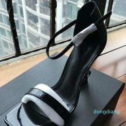 Designer-luxury style sandals Patent Leather Thrill Heels Women Unique Letters Sandal Dress Wedding Shoe Sexy shoes