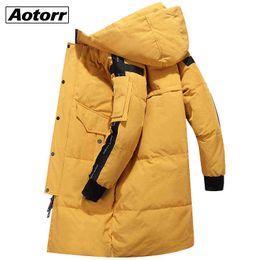 2021 Winter Men Thick Hood Down Parkas Plus Long Coat Male Casual Warm Casual Warm Jacket Brand Pocket Hat Parkas Outwear Y1103