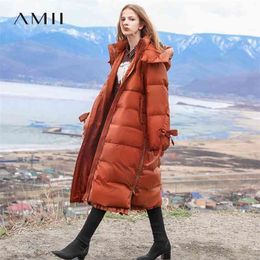 Hooded Down Jacket Women Winter Causal Solid Patchwork White Duck Light Female Long Parkas Coat 11840223 210527