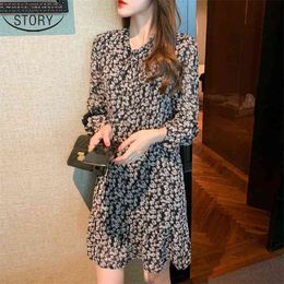 Vintage Dress Floral es Women V-neck High Waist Mini Spring Bow Vestidos French Style Ruffled es 13264 210506