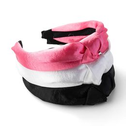 Fashion Silky Pure Color Fabric Elegant Hair Bands for Women Handmade Knitted Bow Headbands Head Accessories