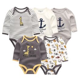 5 PCS/lot newbron winter long sleeve rompers set jumpsuit girls girl romper roupa de bebe baby boy clothes 210315