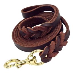 Leather Dog Leash Durable Dog Training Leash Braided Pet Dog Leads Rope for Medium Large Dogs Walking Running Brown 210325