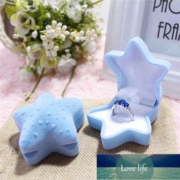 pink jewelry box wholesale Canada - DoreenBeads Plastic Jewelry Box Ring Earring Boxes Blue Pink Color Dot Pattern Starfish Shaped Velvet Surface 6.4x6.1cm, 1 Piece Factory price expert design Quality