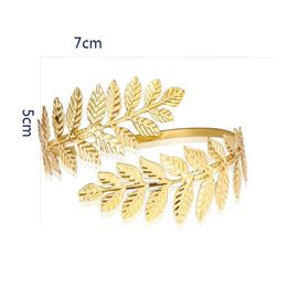 Gold Silver Plated Greek Roman Laurel Leaf Bracelet Armband Upper Arm Cuff Armlet Festival Bridal Belly Dance Jewellery Q0722