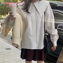 Aelegantmis Sailor Collar Casual Loose Shirt Blouses Women Korean Stylish Lantern Sleeve Female Cute Blouse 210607