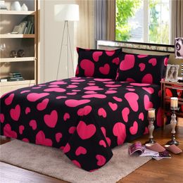 Western Style Bedding Sets Queen Size Rose Red Heart-shaped Printing Luxury Bed Cover Comfortable Soft Duvet Cover Set 4pcs 210319